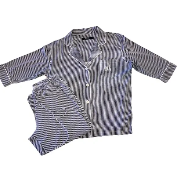 Lauren Ralph Lauren Heritage Navy & White Striped Capri PJ Set Large - Picture 2 of 7